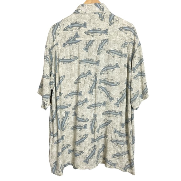 Vintage Dad Shirt Fish Abstract Button-Up Blue Greige Columbia 90s‎ 2000s Rayon - Picture 3 of 9
